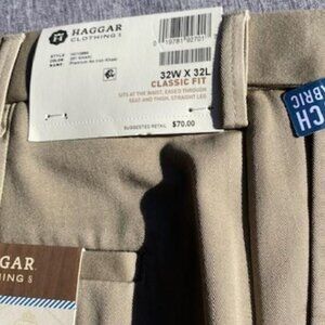 Premium No Iron Khaki Classic Fit Expandable Waist Flat Front Pant, 32x32